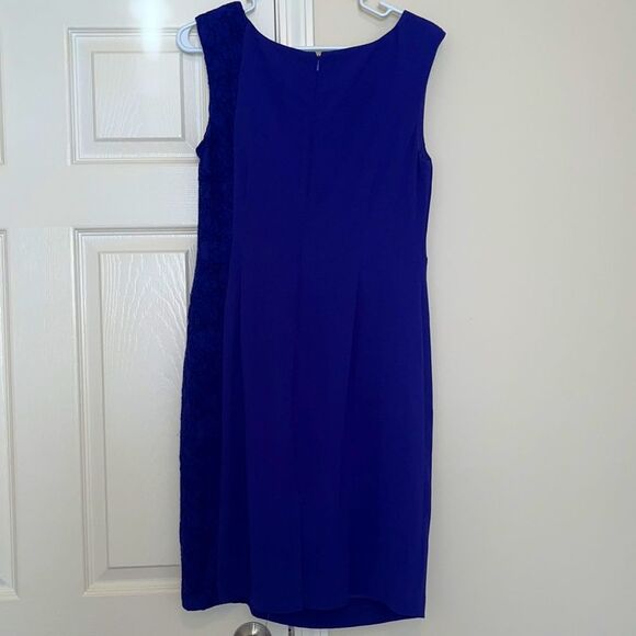 Women’s Calvin Klein royal blue formal mini dress with rouching and lace detail - Picture 3 of 7